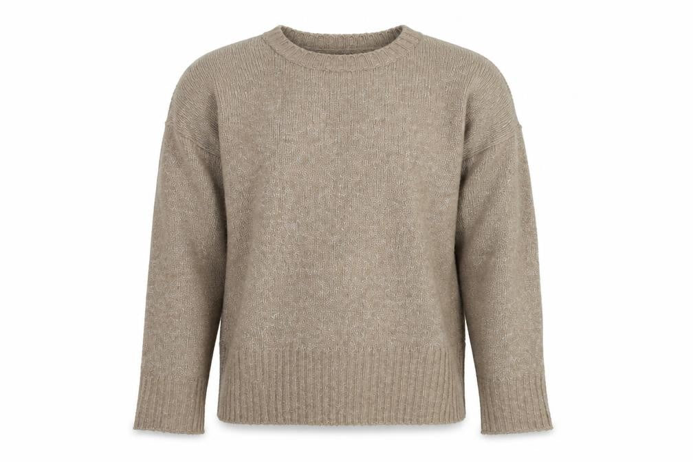 Front view of Pieces Beige Chunky-Knit Crew Neck XS jumper
