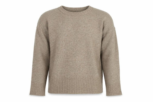 Front view of Pieces Beige Chunky-Knit Crew Neck XS jumper