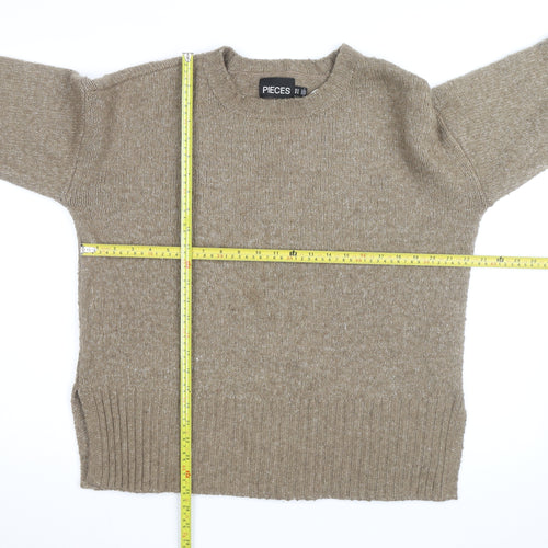 Pieces Beige Chunky-Knit Crew Neck XS Pullover Jumper
