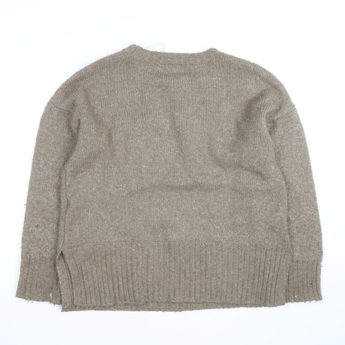 Pieces Beige Chunky-Knit Crew Neck XS Pullover Jumper