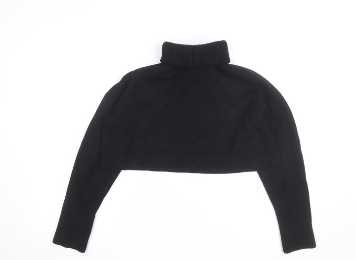 Zara Women’s Black Roll Neck Cropped Knit Jumper Size S