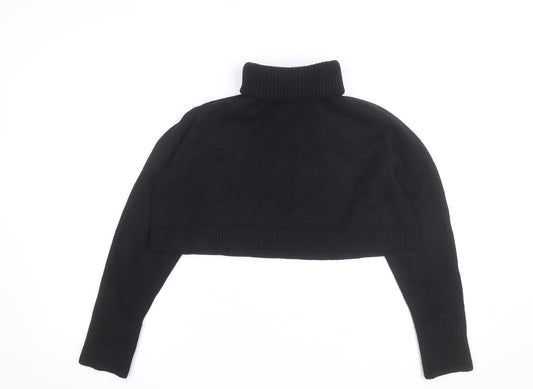 Zara Women’s Black Roll Neck Cropped Knit Jumper Size S