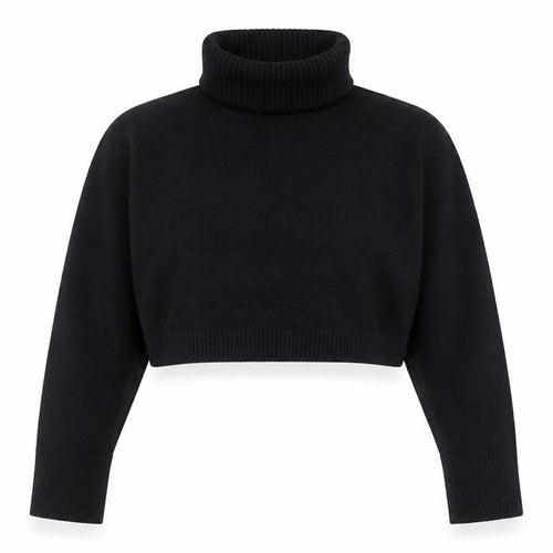 Zara Women’s Black Roll Neck Cropped Knit Jumper Size S