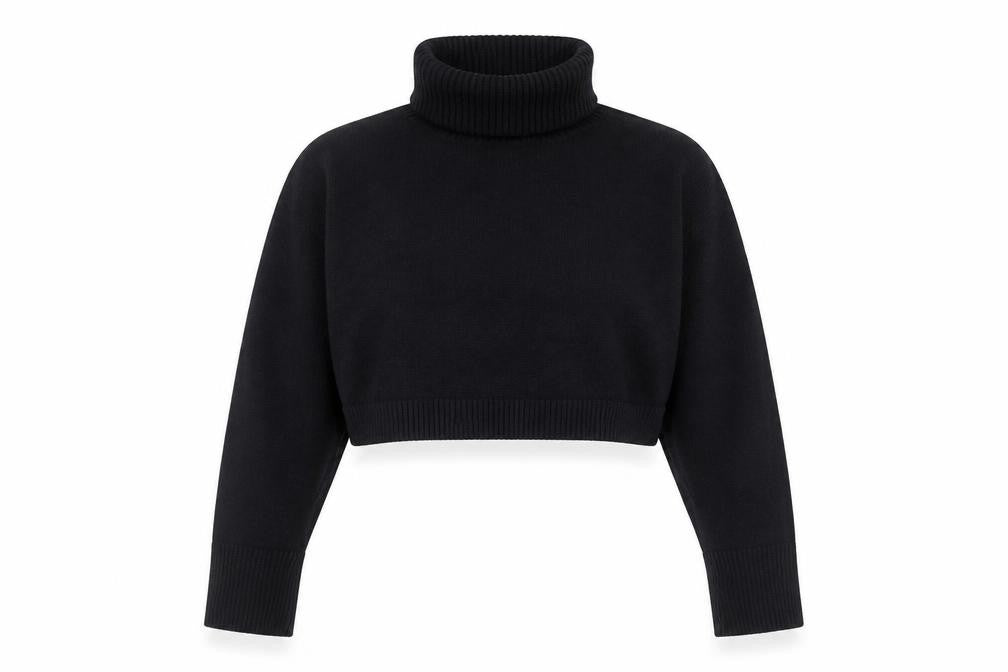 Zara Women’s Black Roll Neck Cropped Knit Jumper Size S