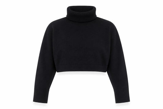 Front view of Zara Women’s Black Roll Neck Cropped Knit Jumper, size S