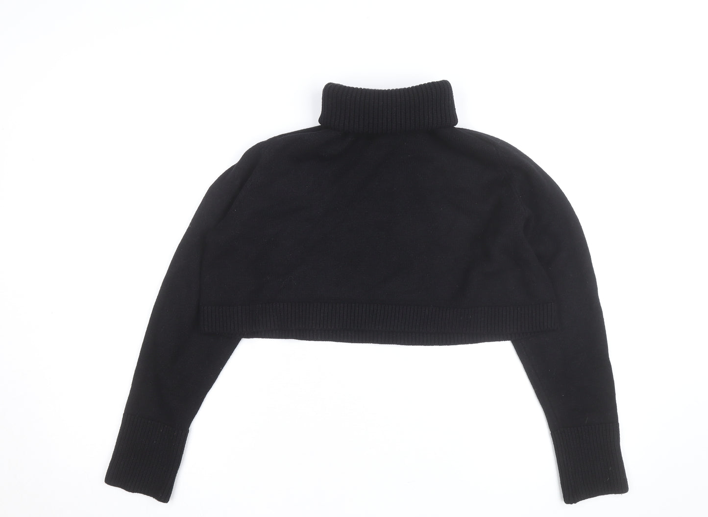 Zara Women’s Black Roll Neck Cropped Knit Jumper Size S