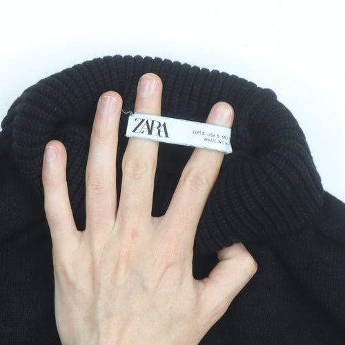 Zara Women’s Black Roll Neck Cropped Knit Jumper Size S