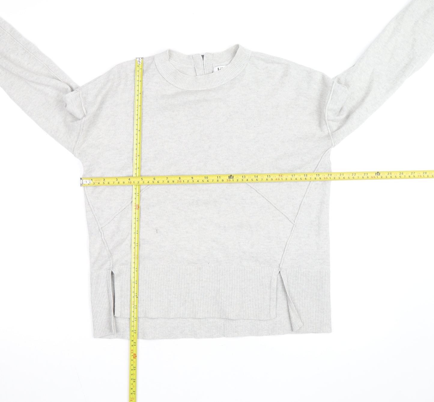 Kin by John Lewis Women’s Grey Mock Neck Zip Back Wool Cotton Jumper S