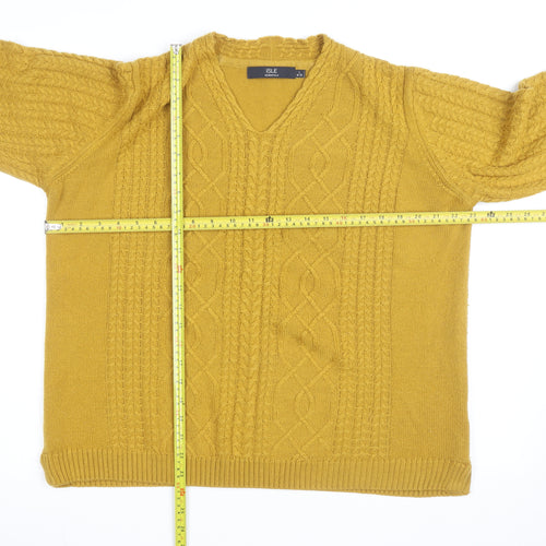 Isle Essentials Women's Yellow Cable-Knit V-Neck Acrylic Jumper Size 18-20