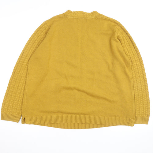 Isle Essentials Women's Yellow Cable-Knit V-Neck Acrylic Jumper Size 18-20