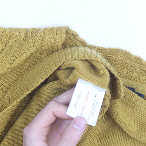 Isle Essentials Women's Yellow Cable-Knit V-Neck Acrylic Jumper Size 18-20