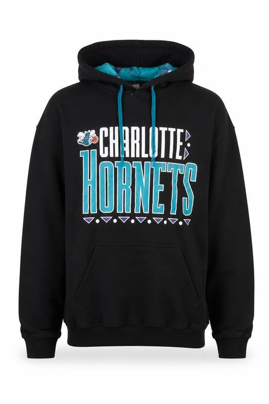 Front view of Softly Broke men’s black charlotte hornets pullover hoodie m