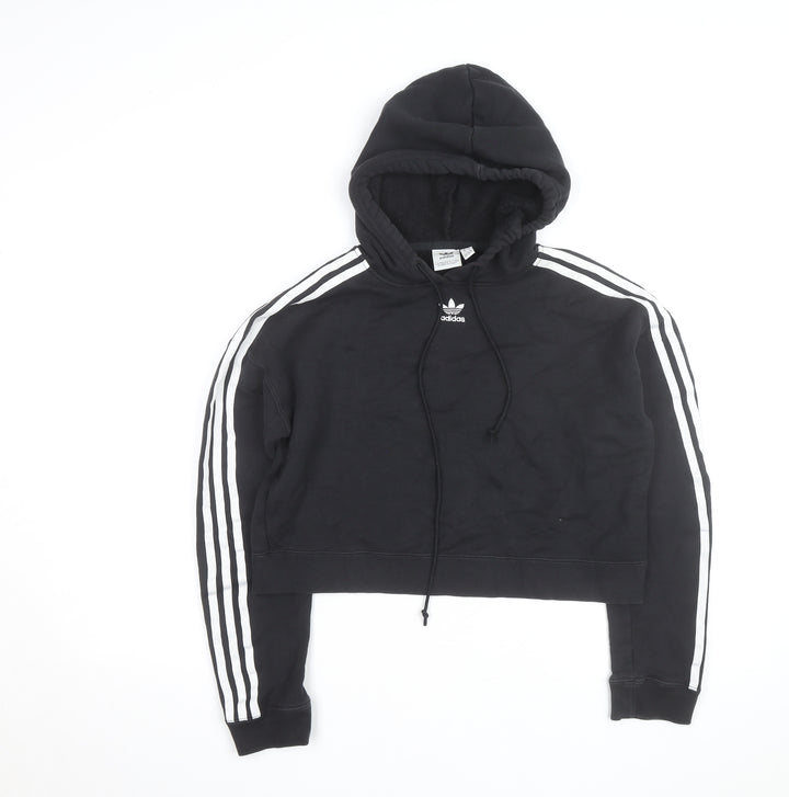 Adidas Womens Black Cropped Hoodie XS Hooded Sweatshirt