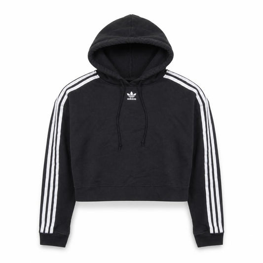 Front view of Adidas women’s black cropped hoodie xs hooded sweatshirt
