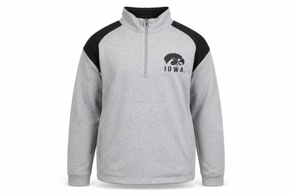 Front view of Colosseum Athletics Men's Grey 1/4 Zip Iowa Pullover Sweatshirt L