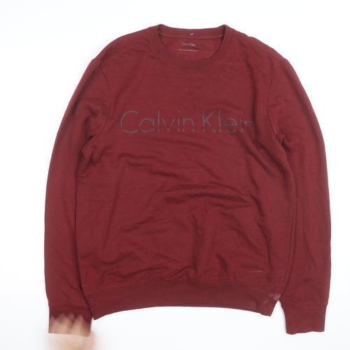 Calvin Klein Men's Red Logo Crew Neck Sweatshirt Size M