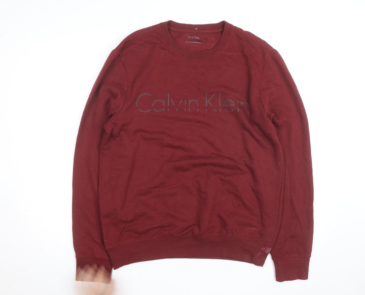Calvin Klein Men's Red Logo Crew Neck Sweatshirt Size M