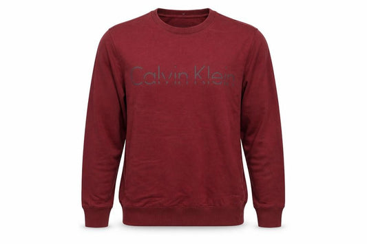 Front view of Calvin Klein Men's Red Logo Crew Neck Sweatshirt, size M