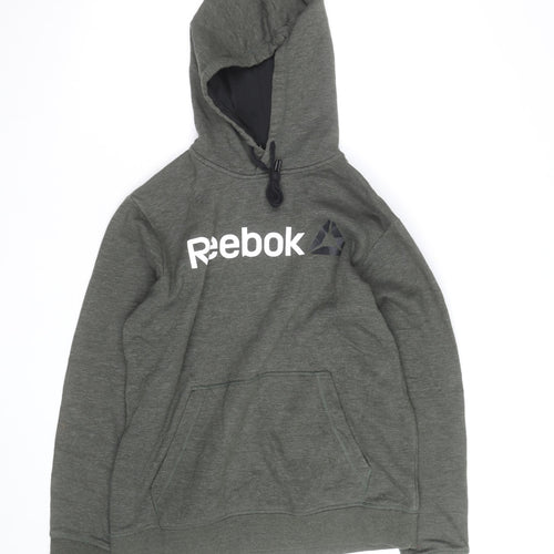Reebok Mens Green Pullover Hoodie Medium Logo Fleece Sweatshirt