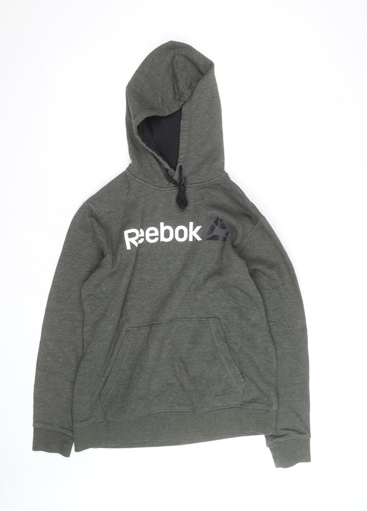 Reebok Mens Green Pullover Hoodie Medium Logo Fleece Sweatshirt