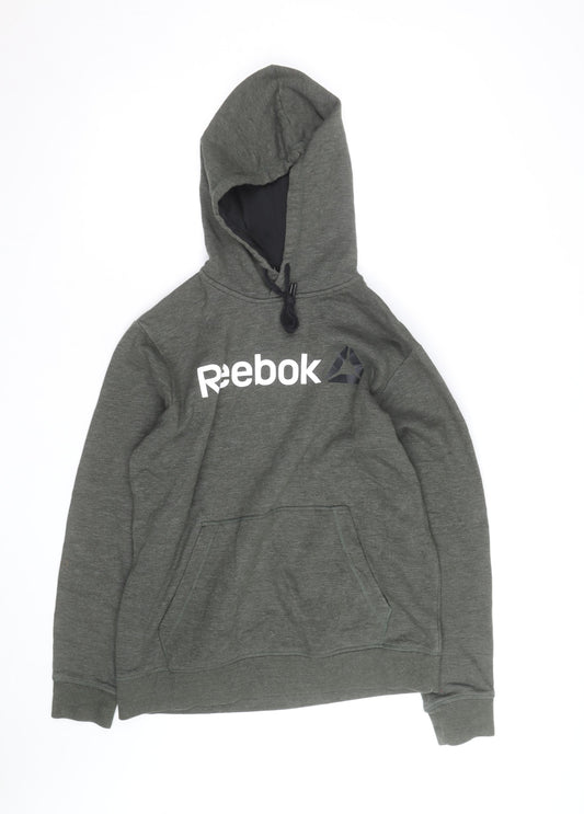 Reebok Mens Green Pullover Hoodie Medium Logo Fleece Sweatshirt