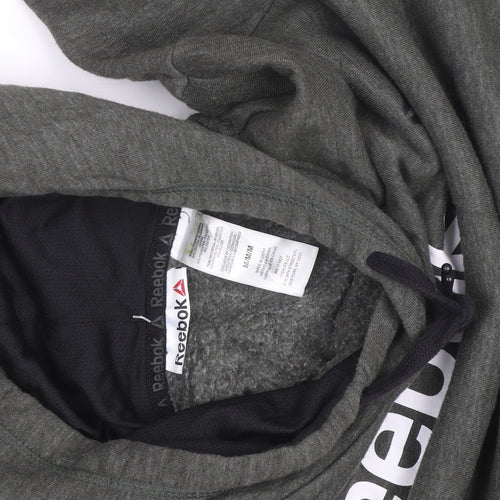 Reebok Mens Green Pullover Hoodie Medium Logo Fleece Sweatshirt