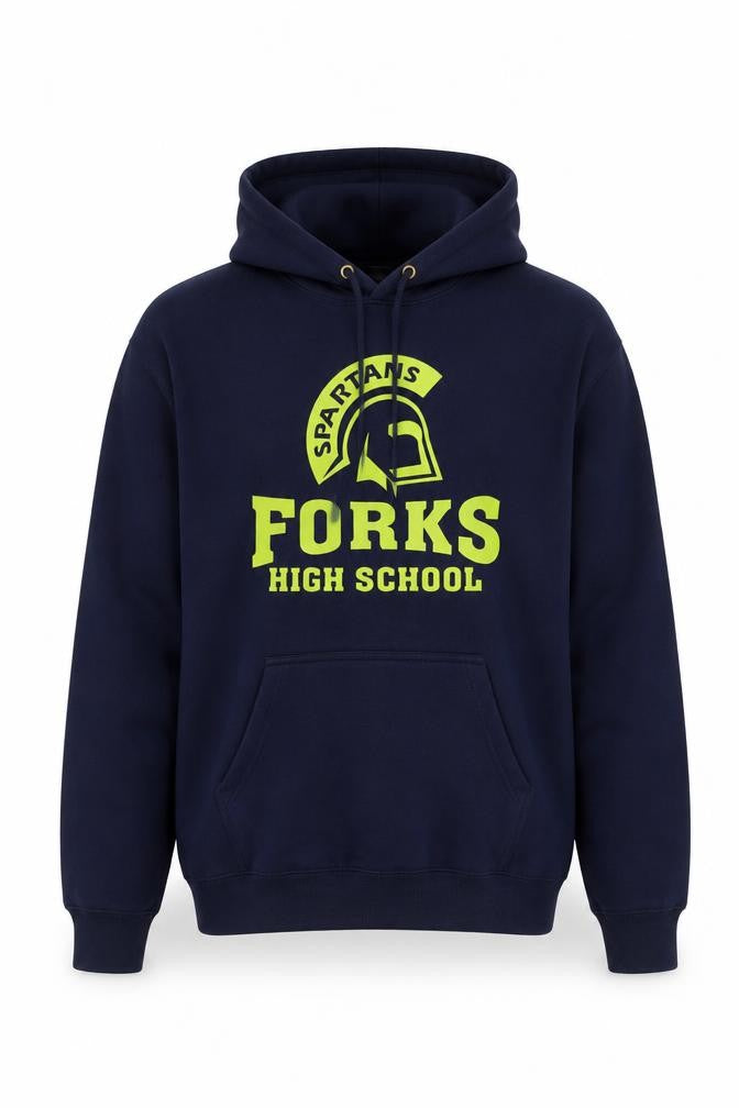 Front view of Prairie Mountain Men's Blue Forks High School Pullover Hoodie M