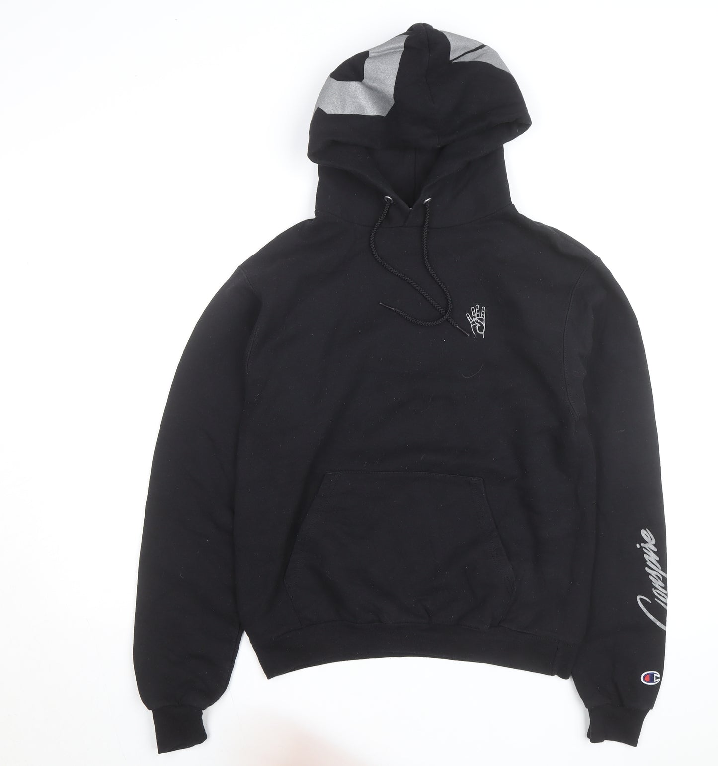Champion Men's Black Pullover Hoodie Small Graphic Print Fleece