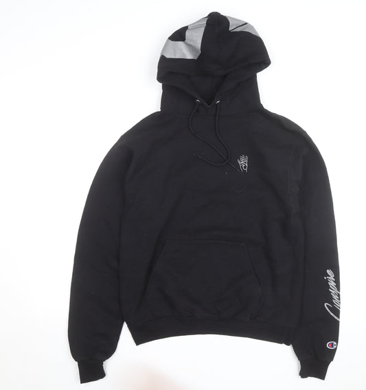 Champion Men's Black Pullover Hoodie Small Graphic Print Fleece