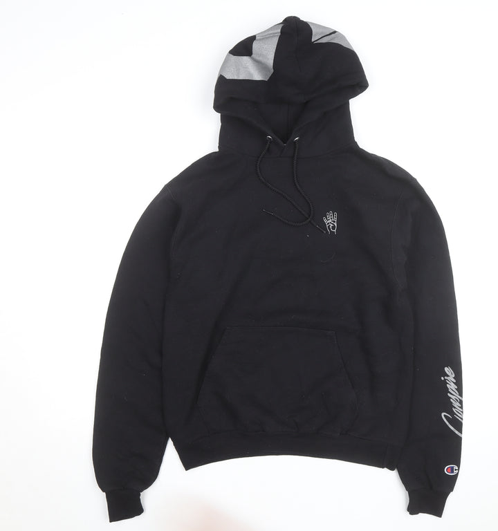 Champion Men's Black Pullover Hoodie Small Graphic Print Fleece