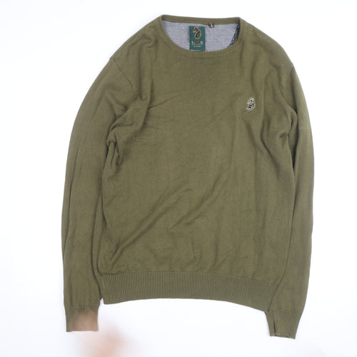 Luke Sport Men's Green Cotton Crew Neck Jumper Size M