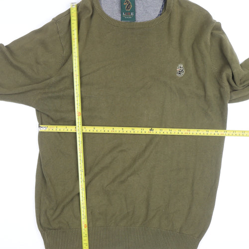 Luke Sport Men's Green Cotton Crew Neck Jumper Size M