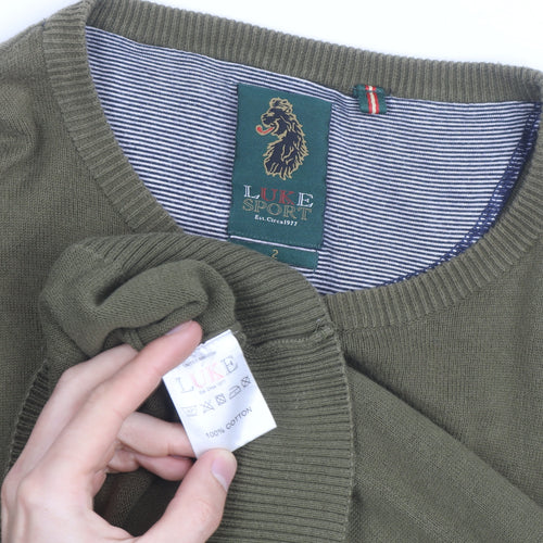 Luke Sport Men's Green Cotton Crew Neck Jumper Size M