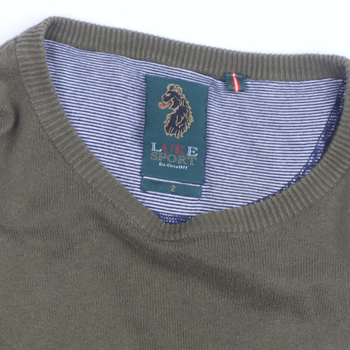 Luke Sport Men's Green Cotton Crew Neck Jumper Size M