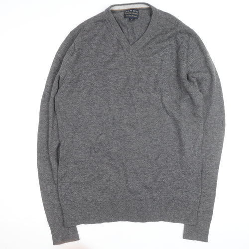 Howick Mens Grey Wool V-Neck Jumper Size M Lambswool Knitwear