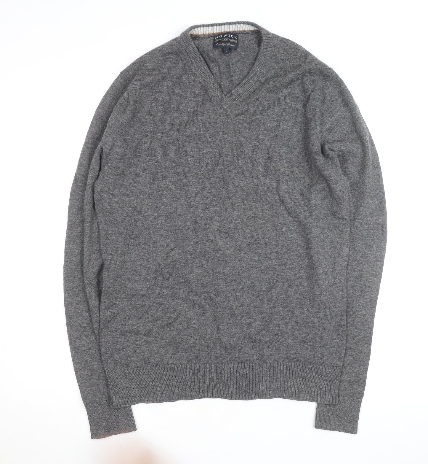 Howick Mens Grey Wool V-Neck Jumper Size M Lambswool Knitwear