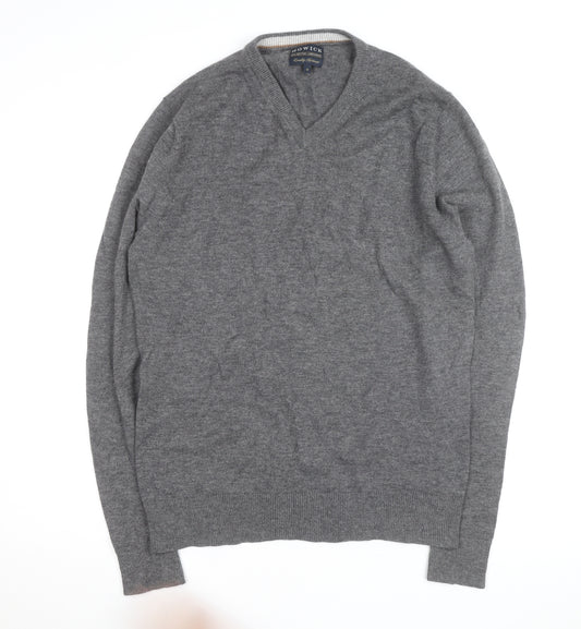 Howick Mens Grey Wool V-Neck Jumper Size M Lambswool Knitwear