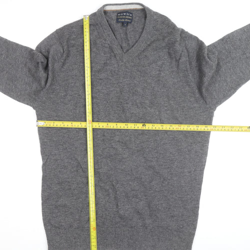 Howick Mens Grey Wool V-Neck Jumper Size M Lambswool Knitwear
