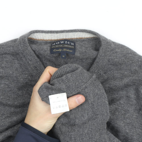 Howick Mens Grey Wool V-Neck Jumper Size M Lambswool Knitwear