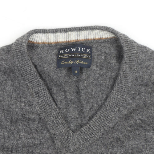 Howick Mens Grey Wool V-Neck Jumper Size M Lambswool Knitwear