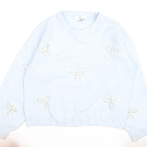 Wild Flower Women's Blue Beaded Bow Knit Pullover Jumper S/M