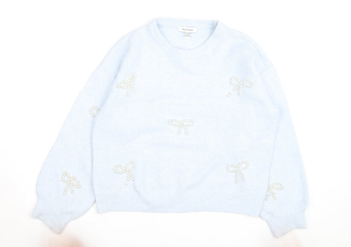 Wild Flower Women's Blue Beaded Bow Knit Pullover Jumper S/M