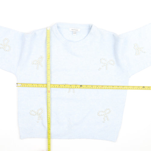 Wild Flower Women's Blue Beaded Bow Knit Pullover Jumper S/M