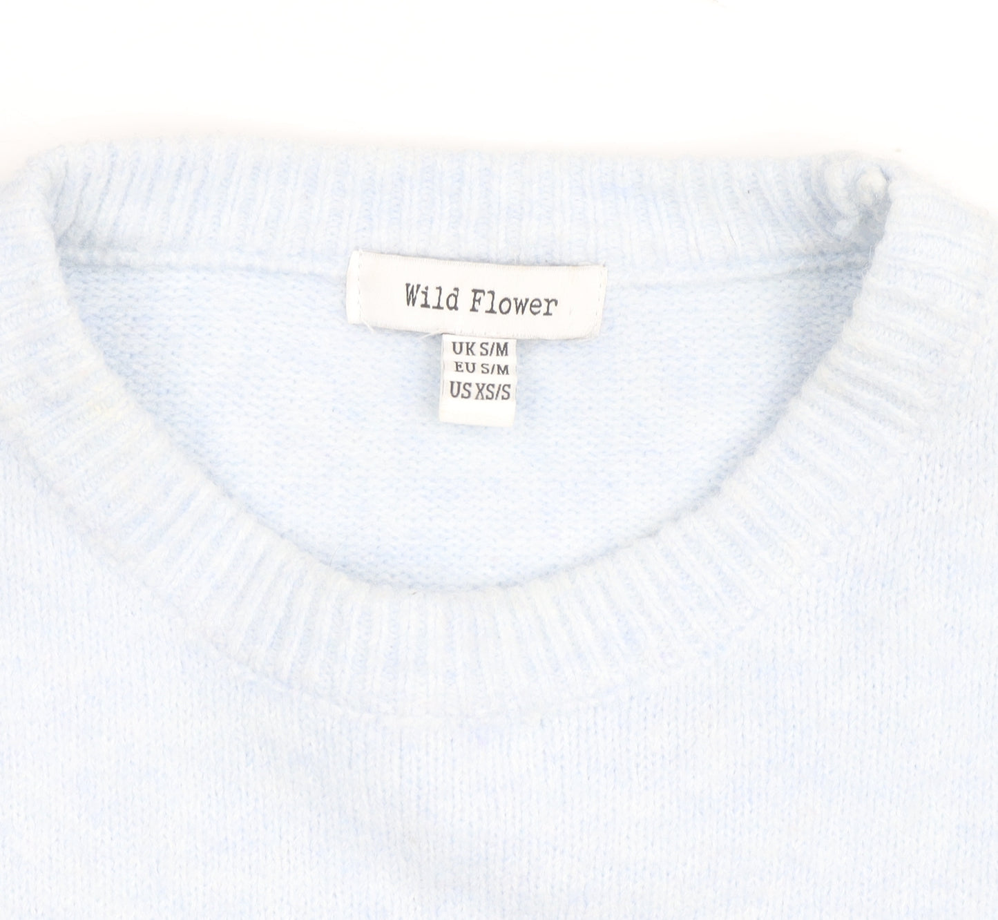 Wild Flower Women's Blue Beaded Bow Knit Pullover Jumper S/M
