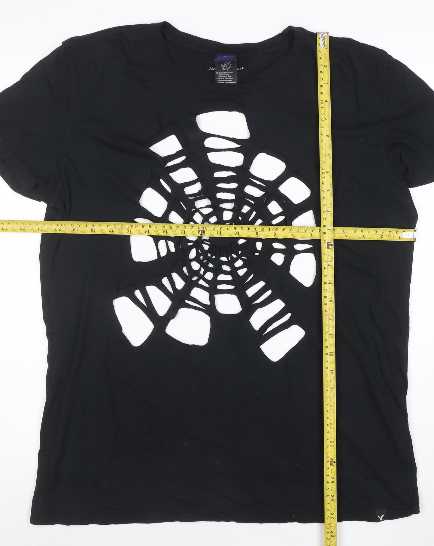 American Eagle Men's Black Classic Fit Spider Cut-Out T-Shirt M