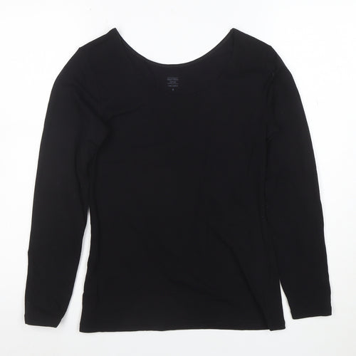 Uniqlo Women Black Long Sleeve Heattech Cotton Top M Basic Scoop Neck