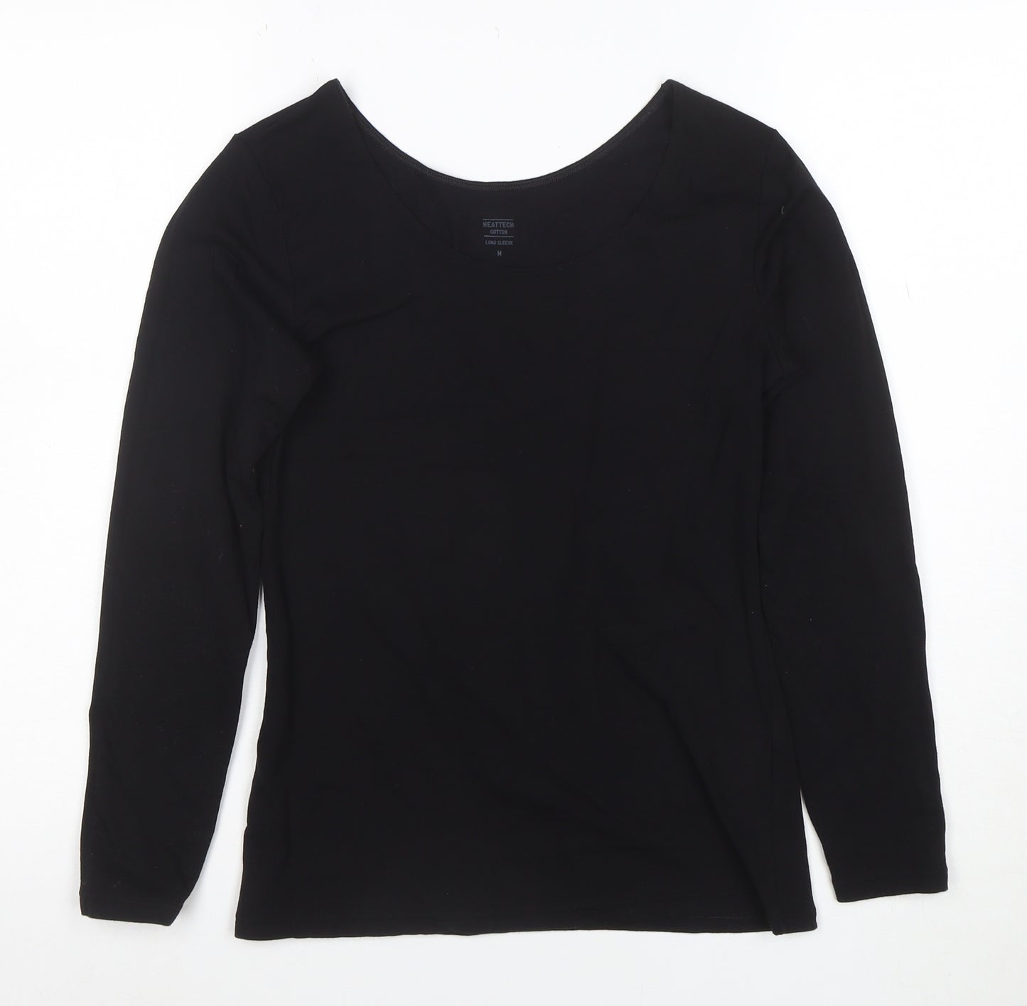 Uniqlo Women Black Long Sleeve Heattech Cotton Top M Basic Scoop Neck