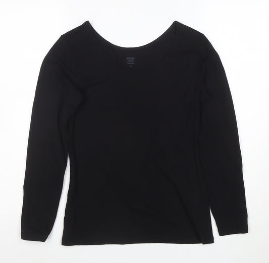 Uniqlo Women Black Long Sleeve Heattech Cotton Top M Basic Scoop Neck