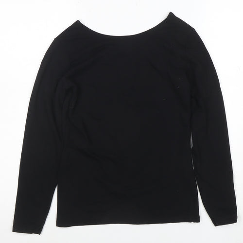 Uniqlo Women Black Long Sleeve Heattech Cotton Top M Basic Scoop Neck
