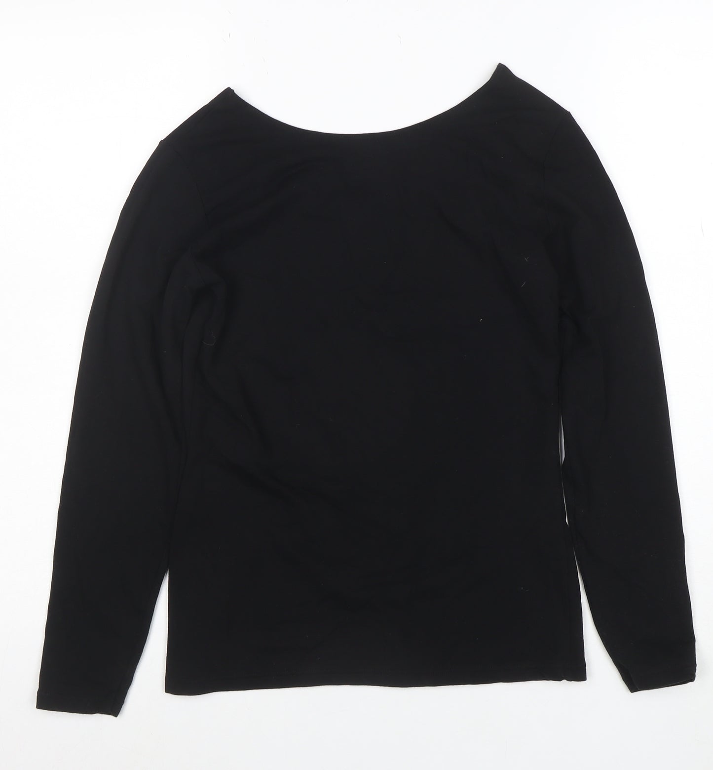 Uniqlo Women Black Long Sleeve Heattech Cotton Top M Basic Scoop Neck